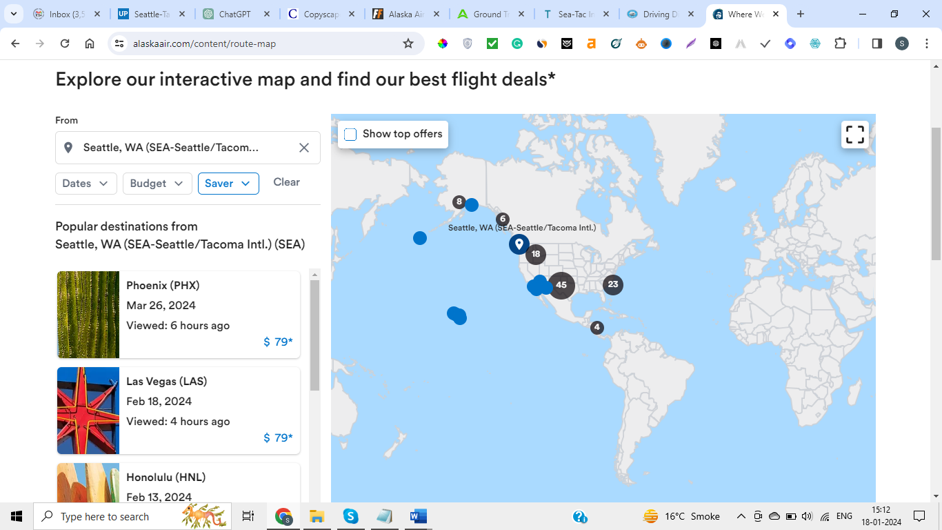 Alaska Airlines Seattle Destinations Map