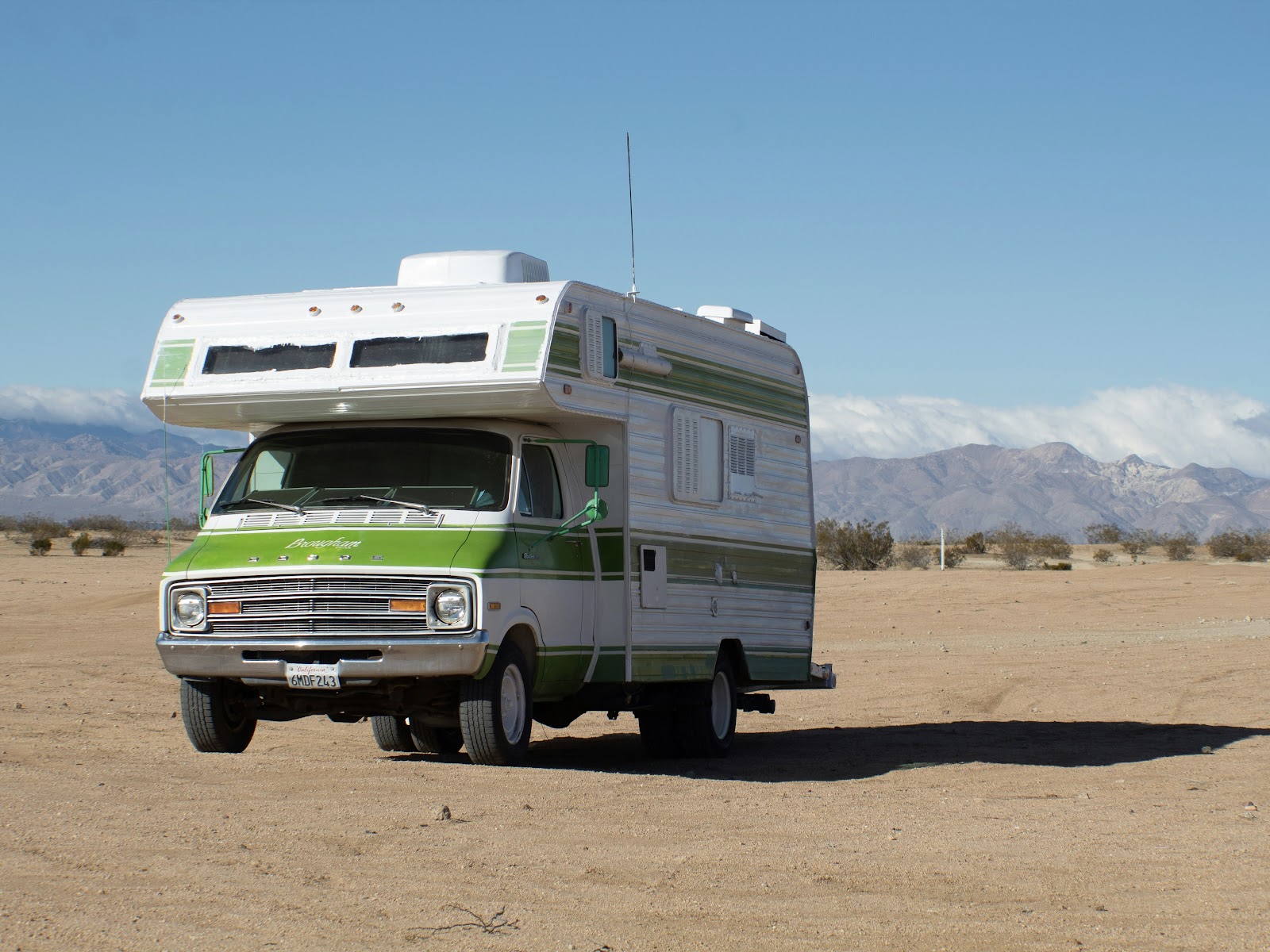 Retro RV dry camping in the desert