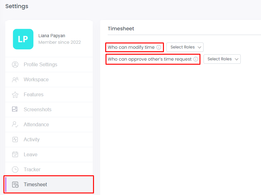 Timesheet Settings on WebWork