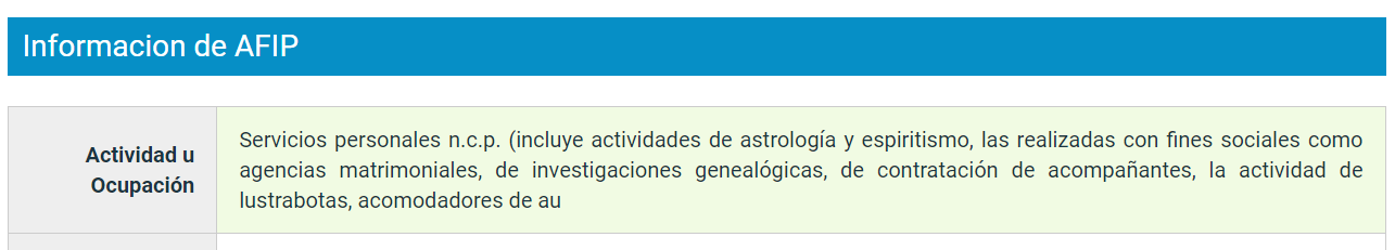 Nicolás Cuevas Zárate: presidente de América Virtual S.A. inscripto en AFIP como brindador de servicios personales que incluyen la astrología y el espiritismo.