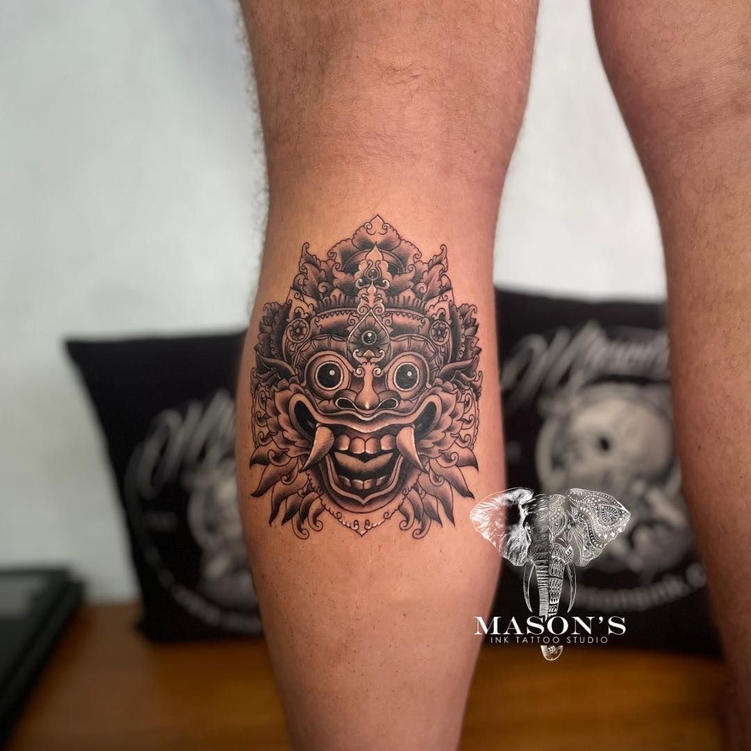 Leg Balinese Tattoo by Mason’s Ink Tattoo Studio