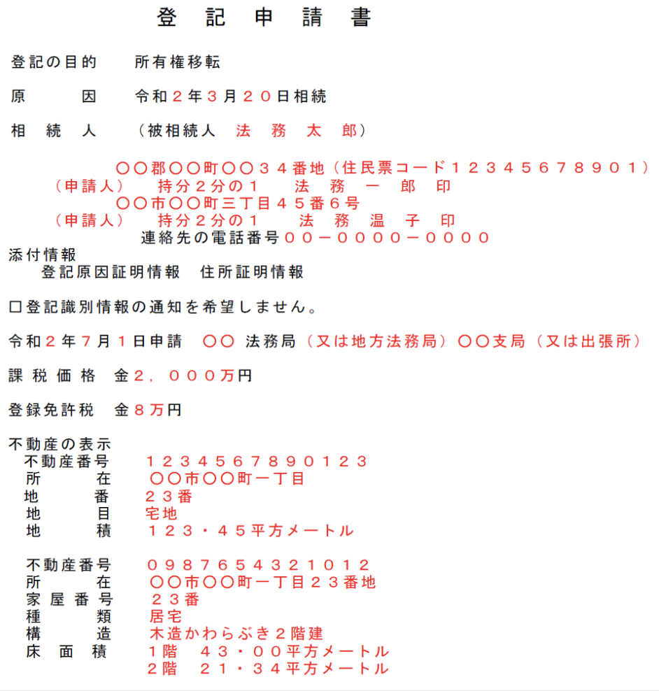 ＜記入例付き＞相続登記における登記申請書の書き方