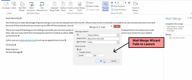 Merge to Email pop-up in Mail Merge Wizard