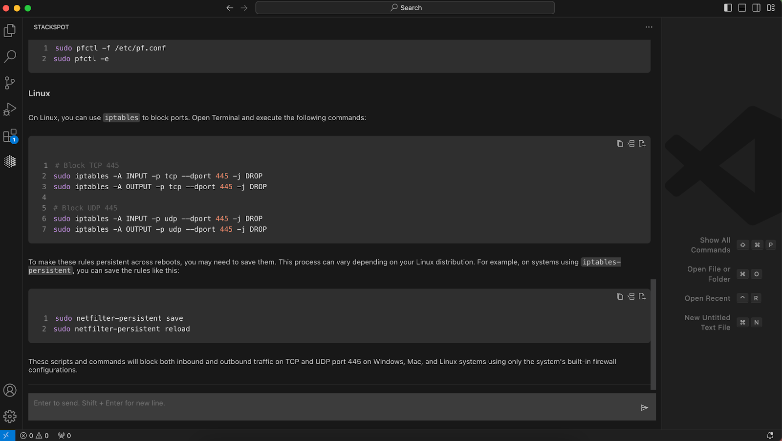 Captura de tela do StackSpot AI em que solicitamos um script e a ferramenta o fornece.
