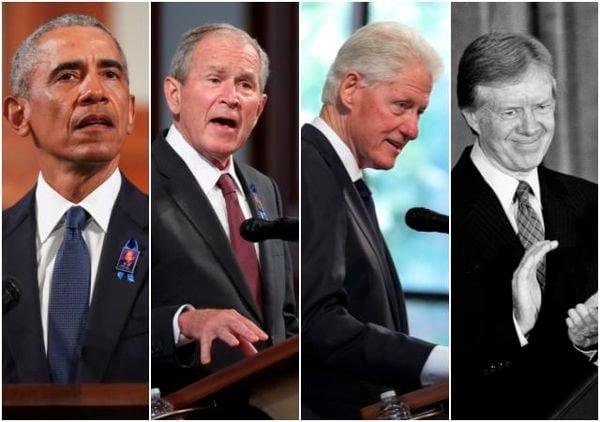 왼쪽부터 버락 오바마, 조지 W. 부시, 빌 클린턴, 지미 카터 미국 전 대통령.