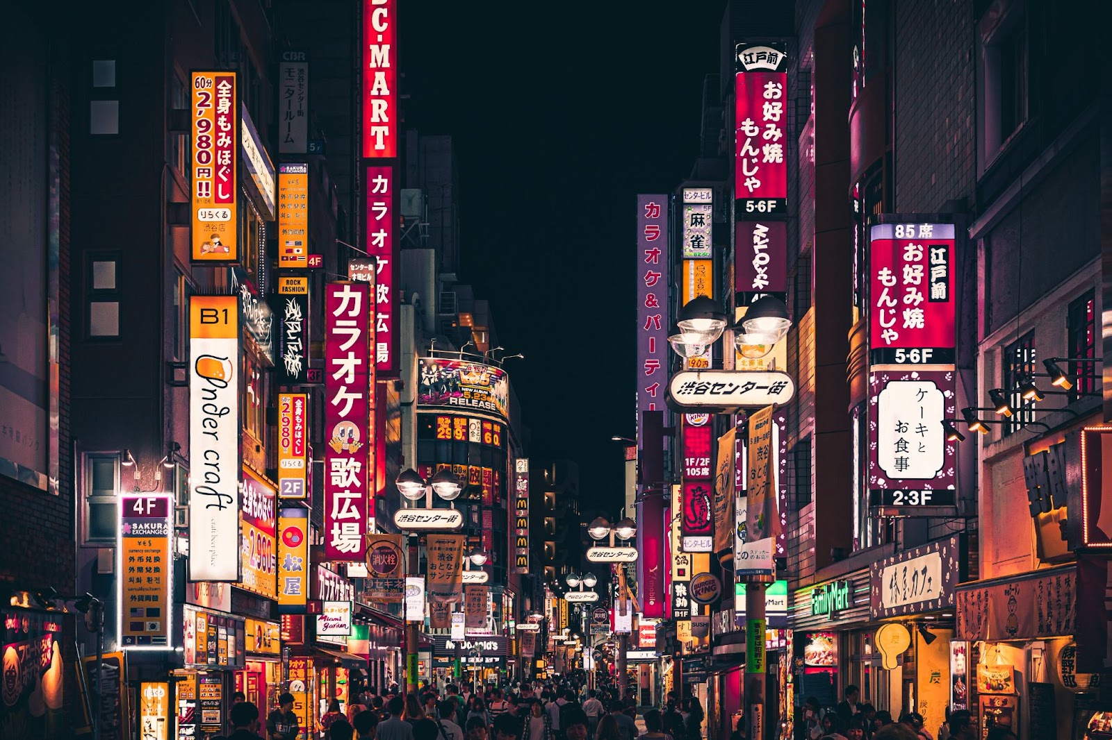A bustling down town street in Tokyo, Japan. 