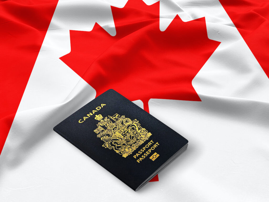 the Canadian flag and Canada passport