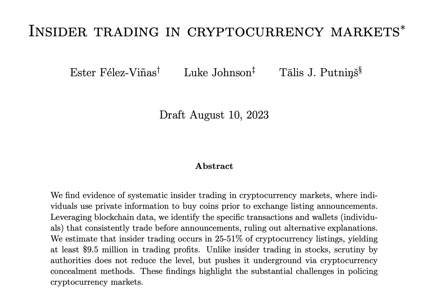 étude sur le délit d' initié sur le secteur crypto