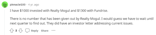 A person on Reddit shares how they have used both Fundrise and Realty Mogul. 