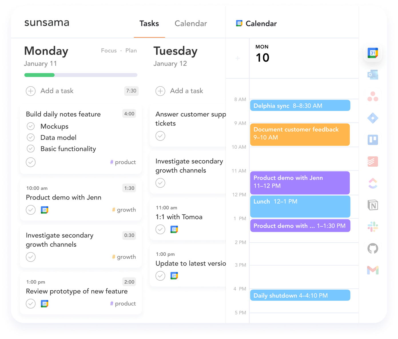 Calendar Integration for Sunsama