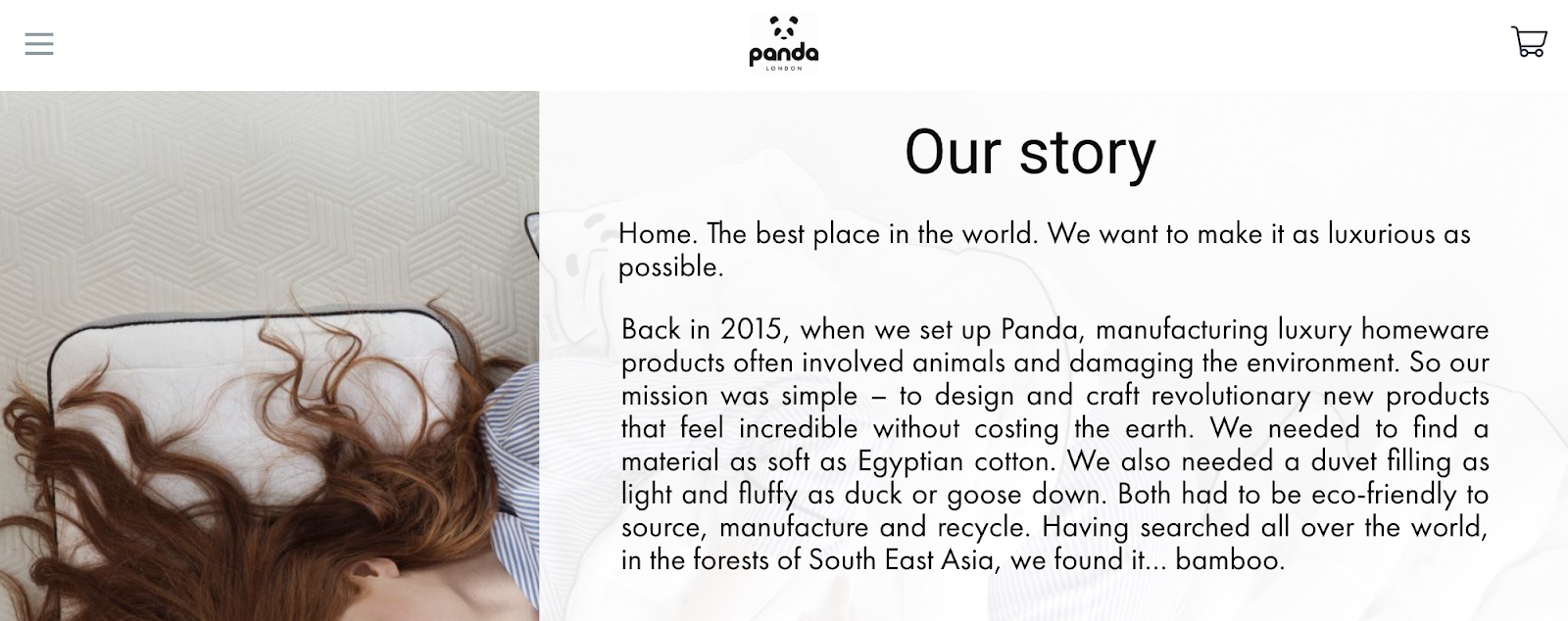 brand story screenshot from homeware brand panda