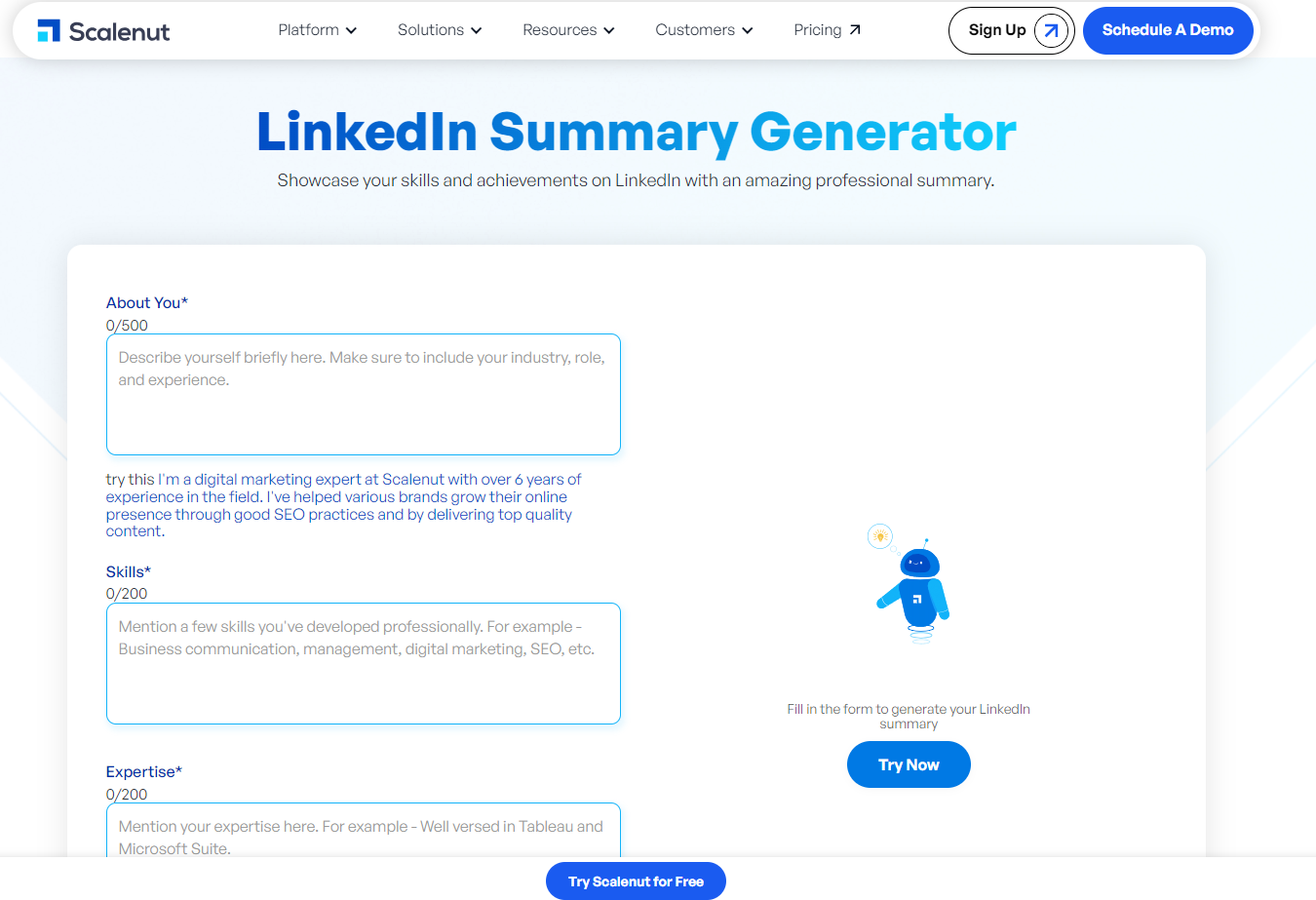 Scalenut LinkedIn Summary Generator