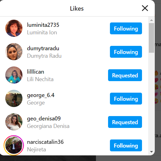List of followers on Instagram