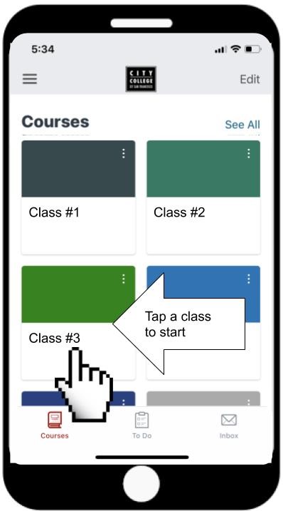 Choose and tap on a course on the Dashboard to enter a course