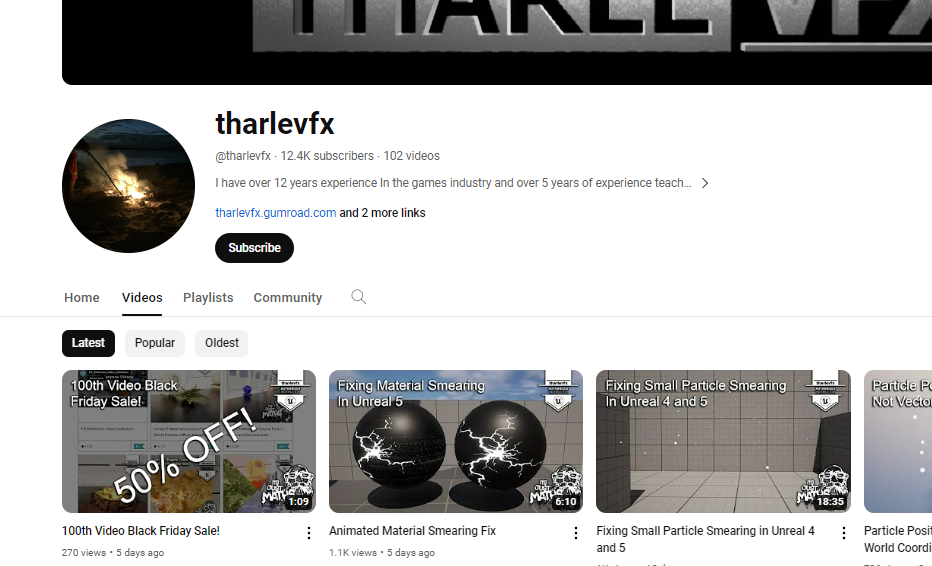 Tharlev Youtube unreal engine tutorial page
