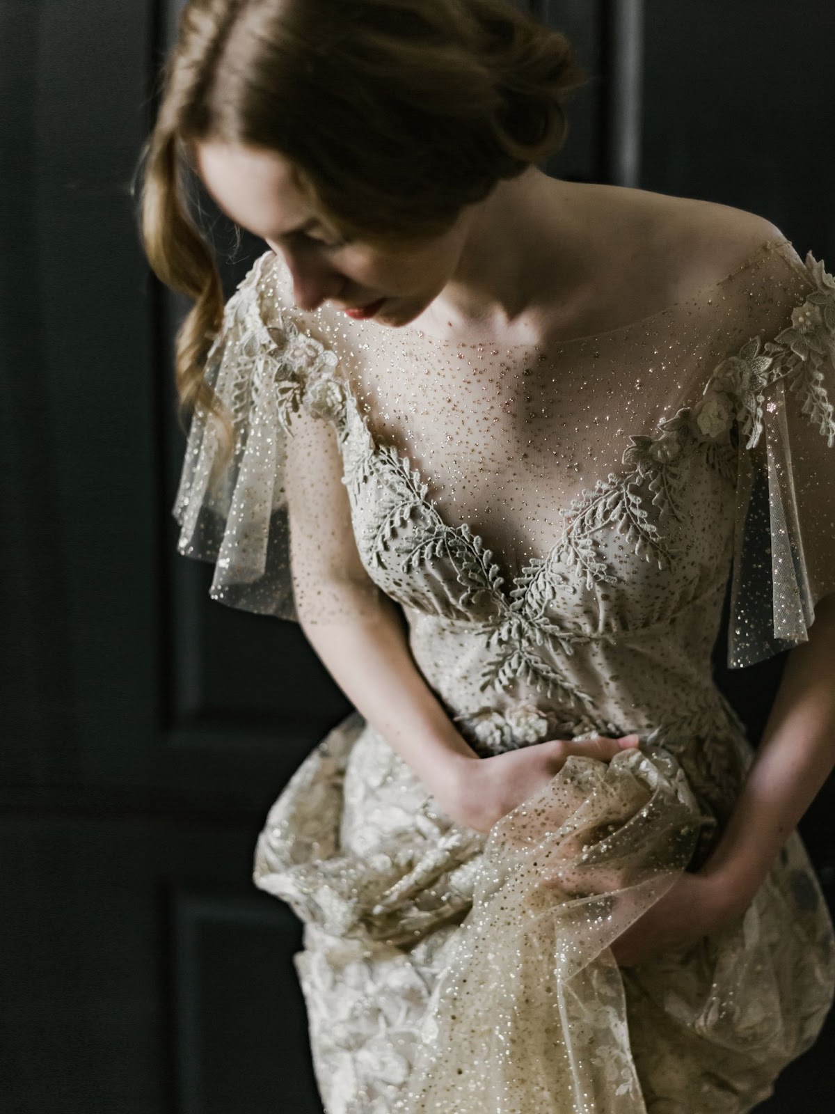 Claire Pettibone elegant blush wedding dress
