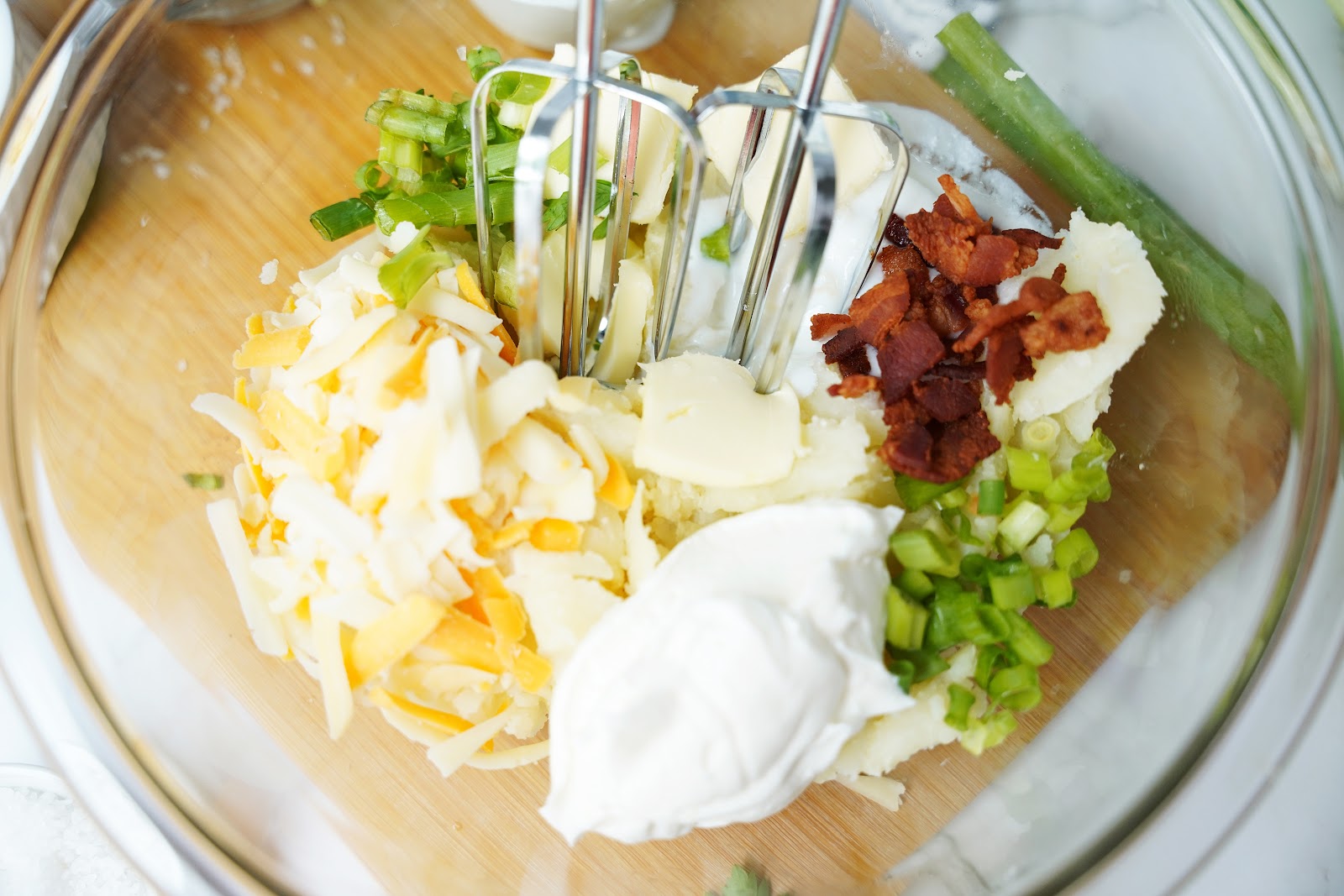Mix filling ingredients with a hand mixer in a medium bowl.