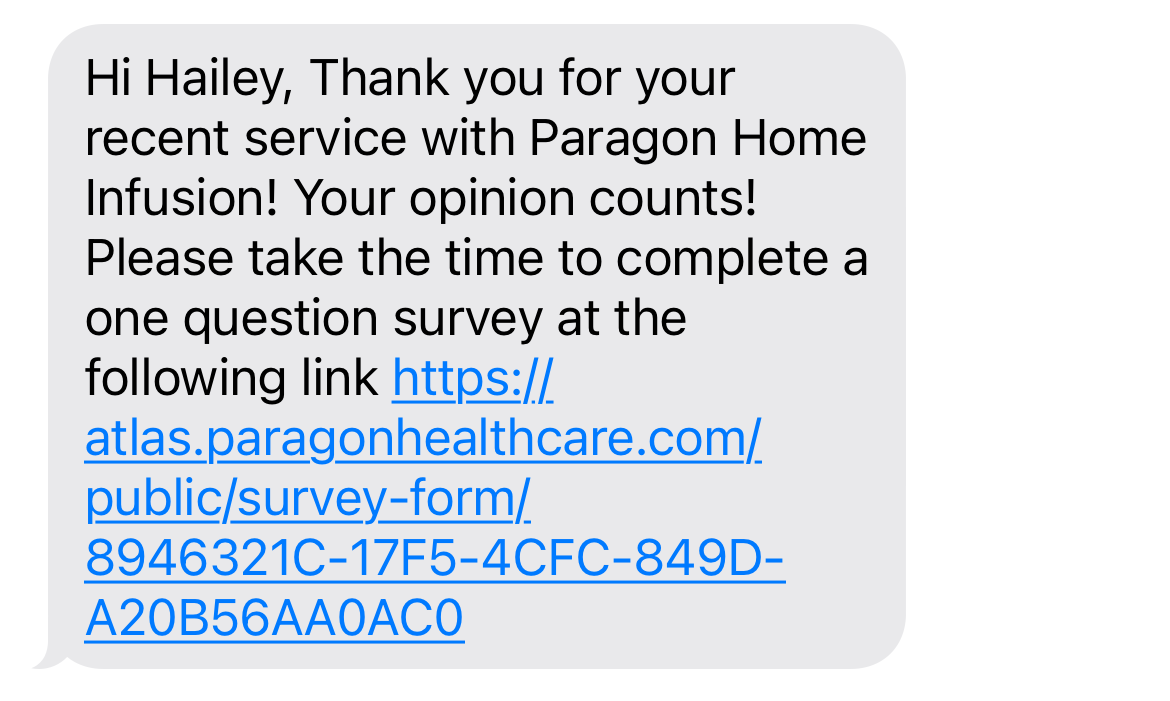 post-appointment feedback request SMS example