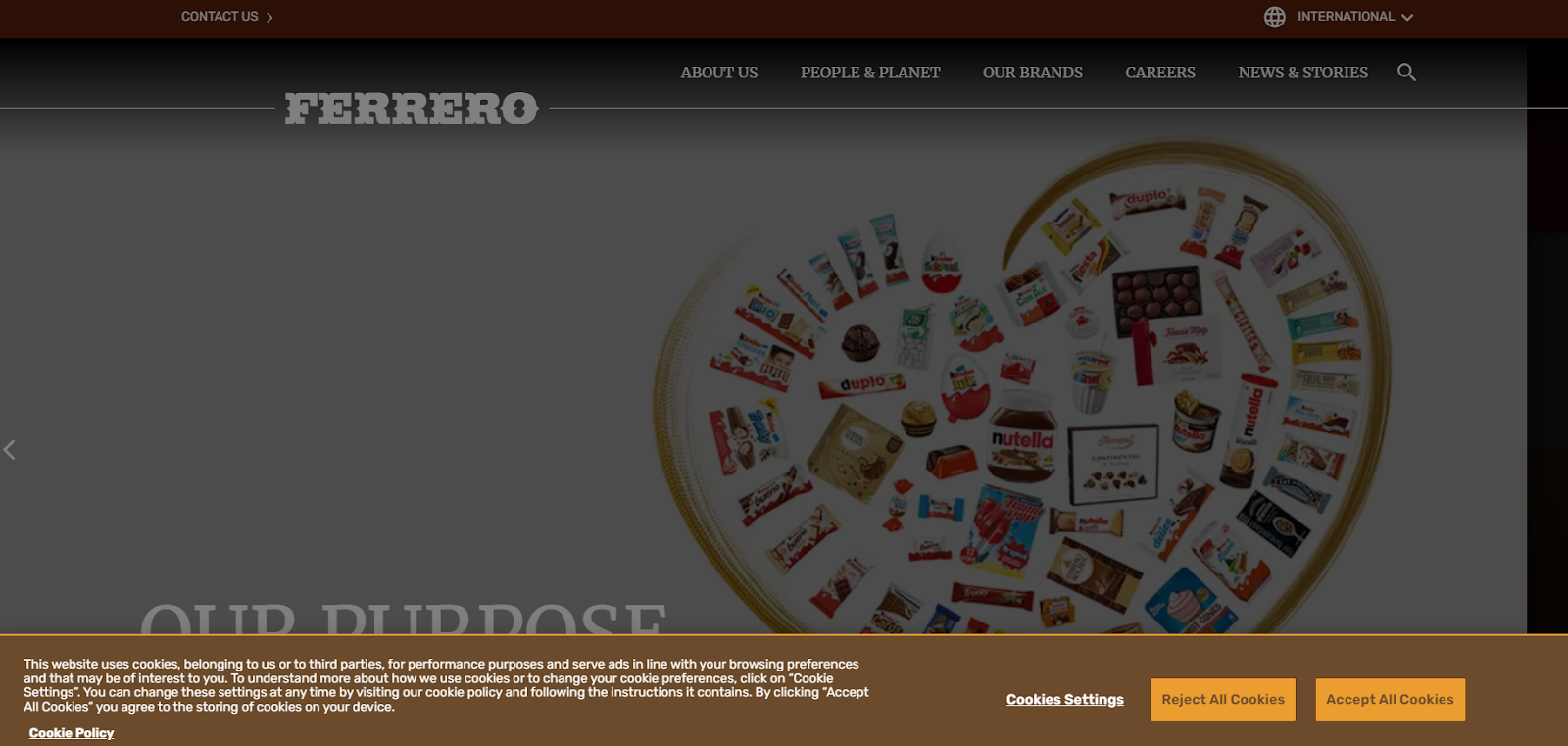 Ferrero Cookie Consent banner example