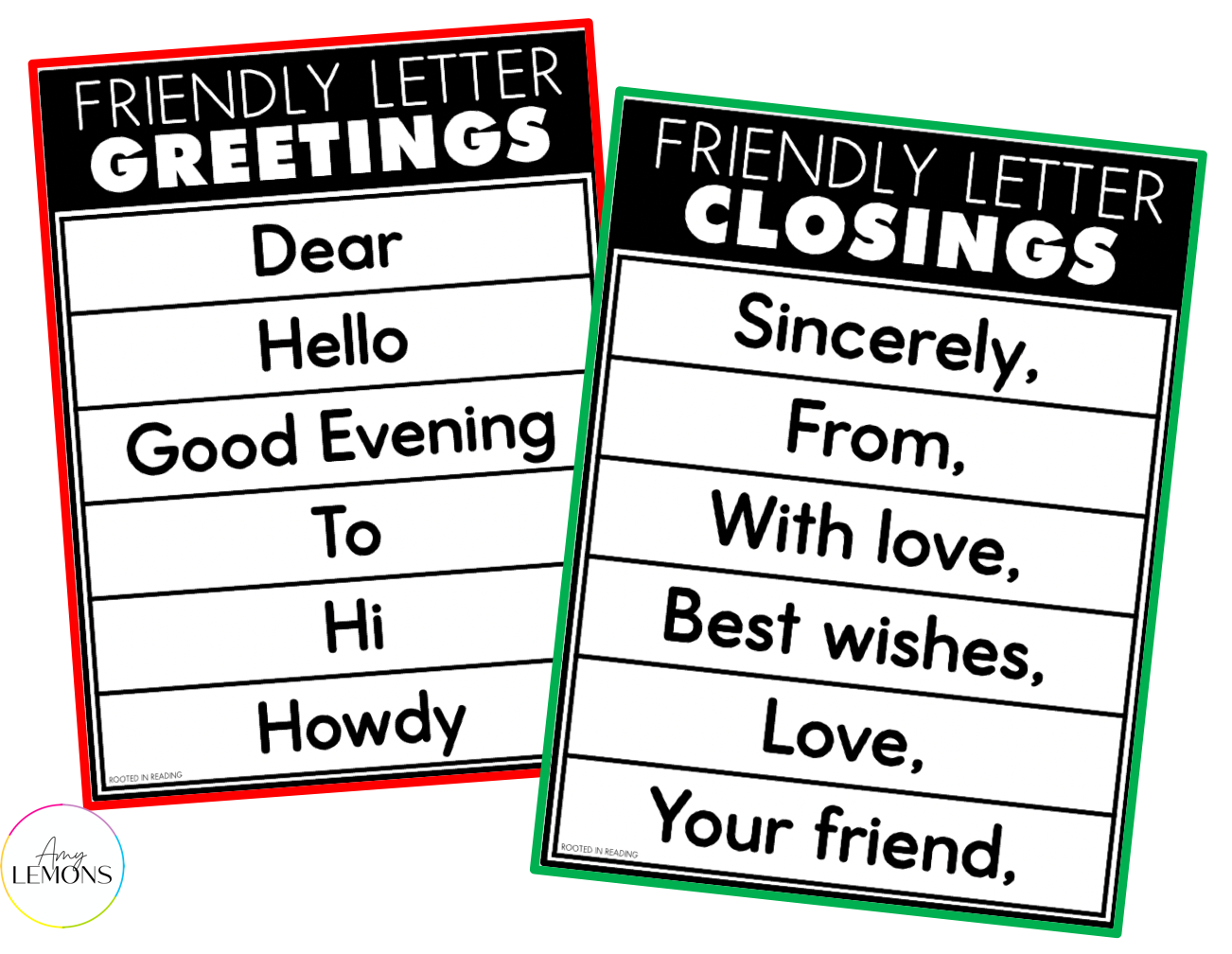 Letter greetings and closings posters