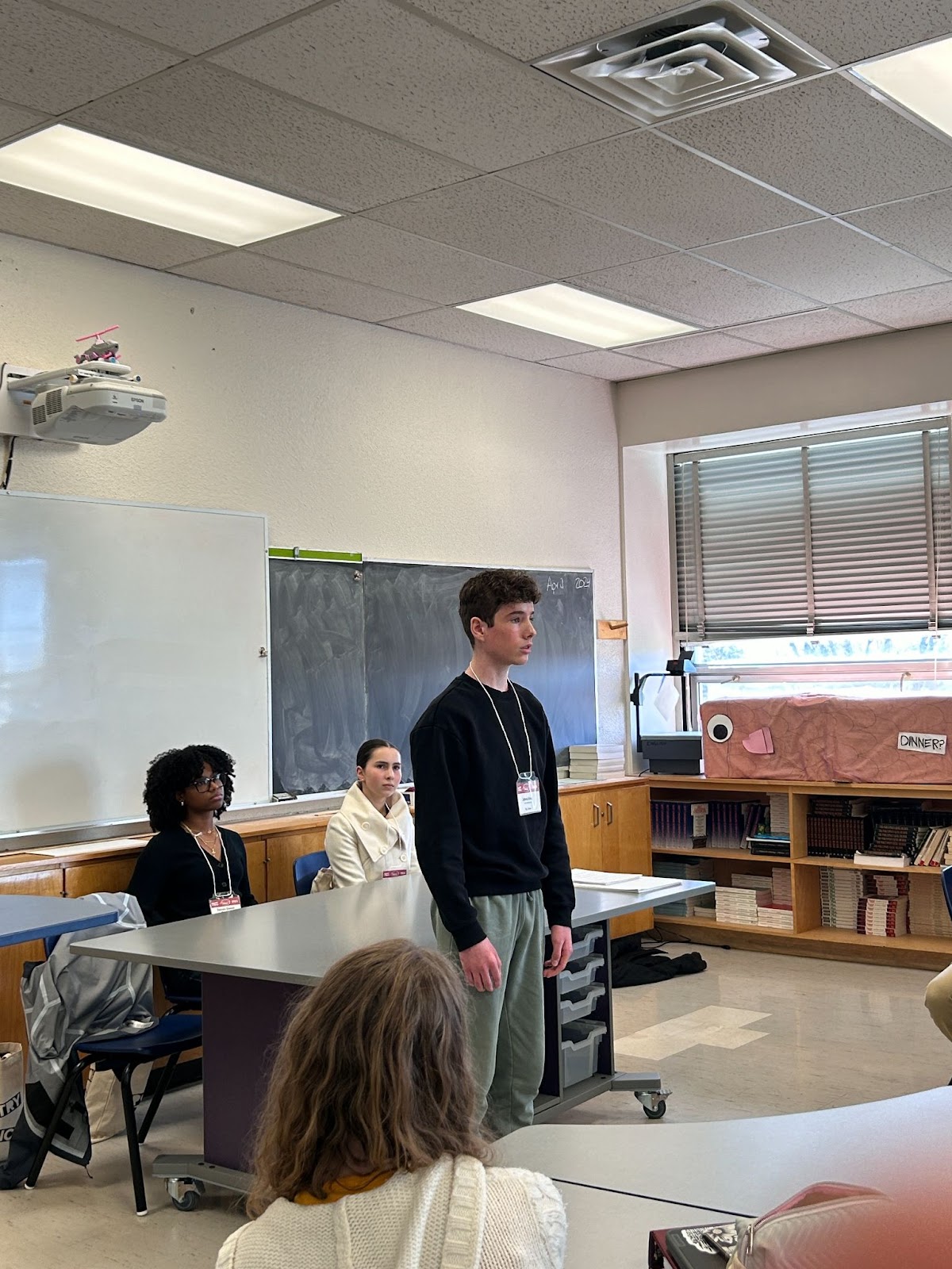 English Stream Finalists James Hoag, Daniela Damier Decreux, and Emiliia Lebedeva visit Canterbury High School.