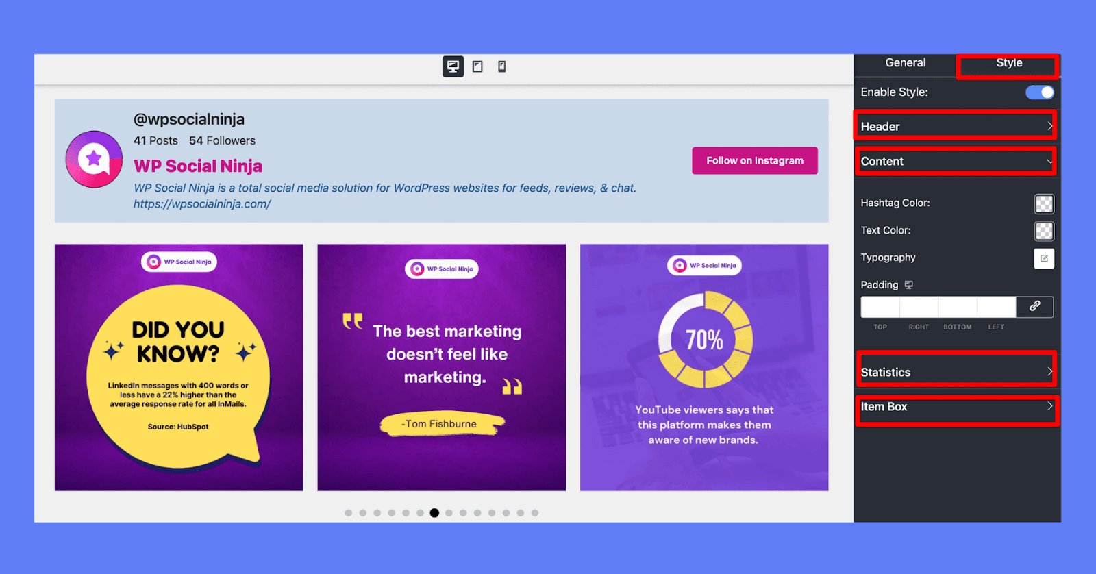 In-depth styling options: WP Social Ninja