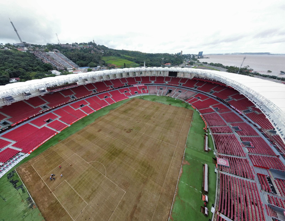 Gramado do Beira-Rio depois dos alagamentos — Foto: Divulgação/Comunicação Internacional