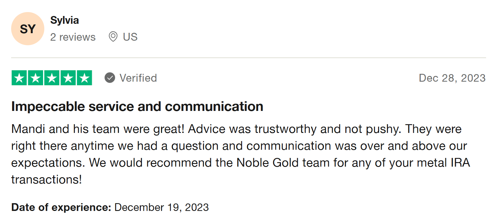 Noble Gold reviews example 1