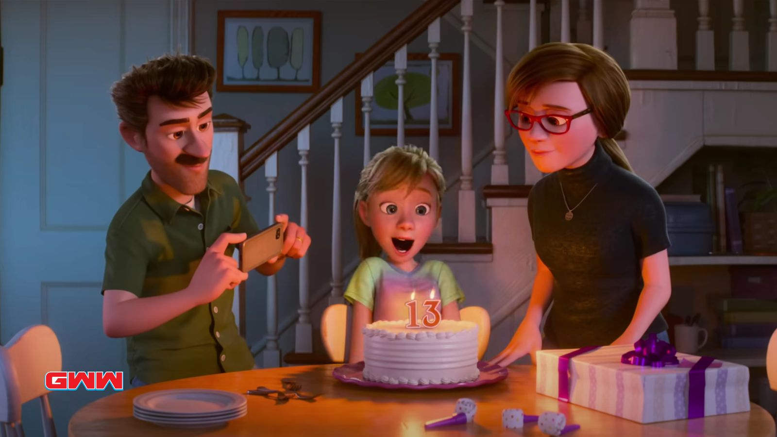 Riley celebrating birthday with parents, cast of Inside Out 2