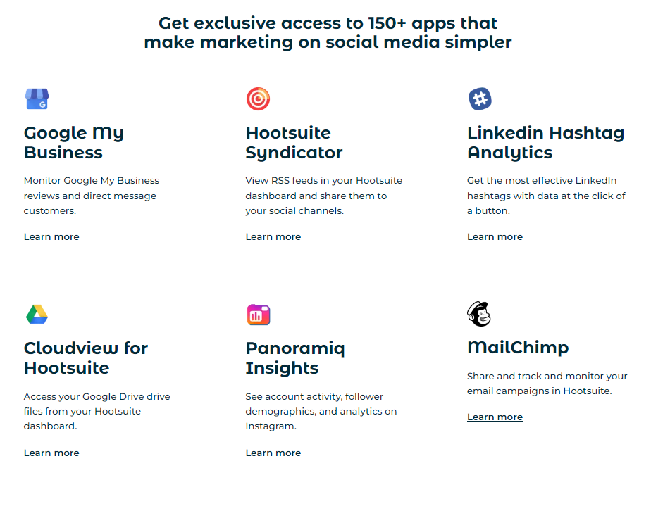 Get exclusive access to 150+ apps that make marketing on social media simpler with Hootsuite