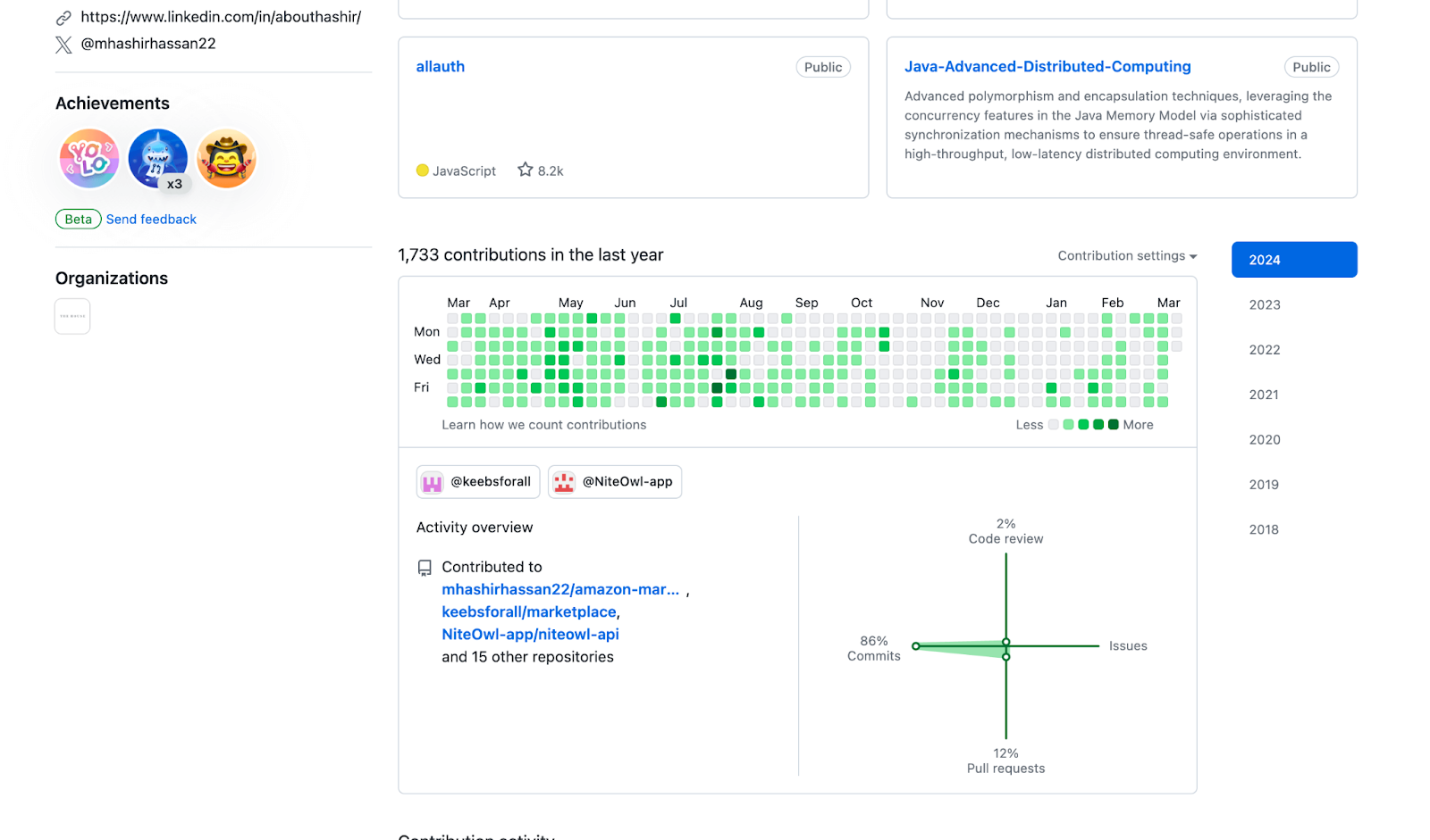 Example of good github profile