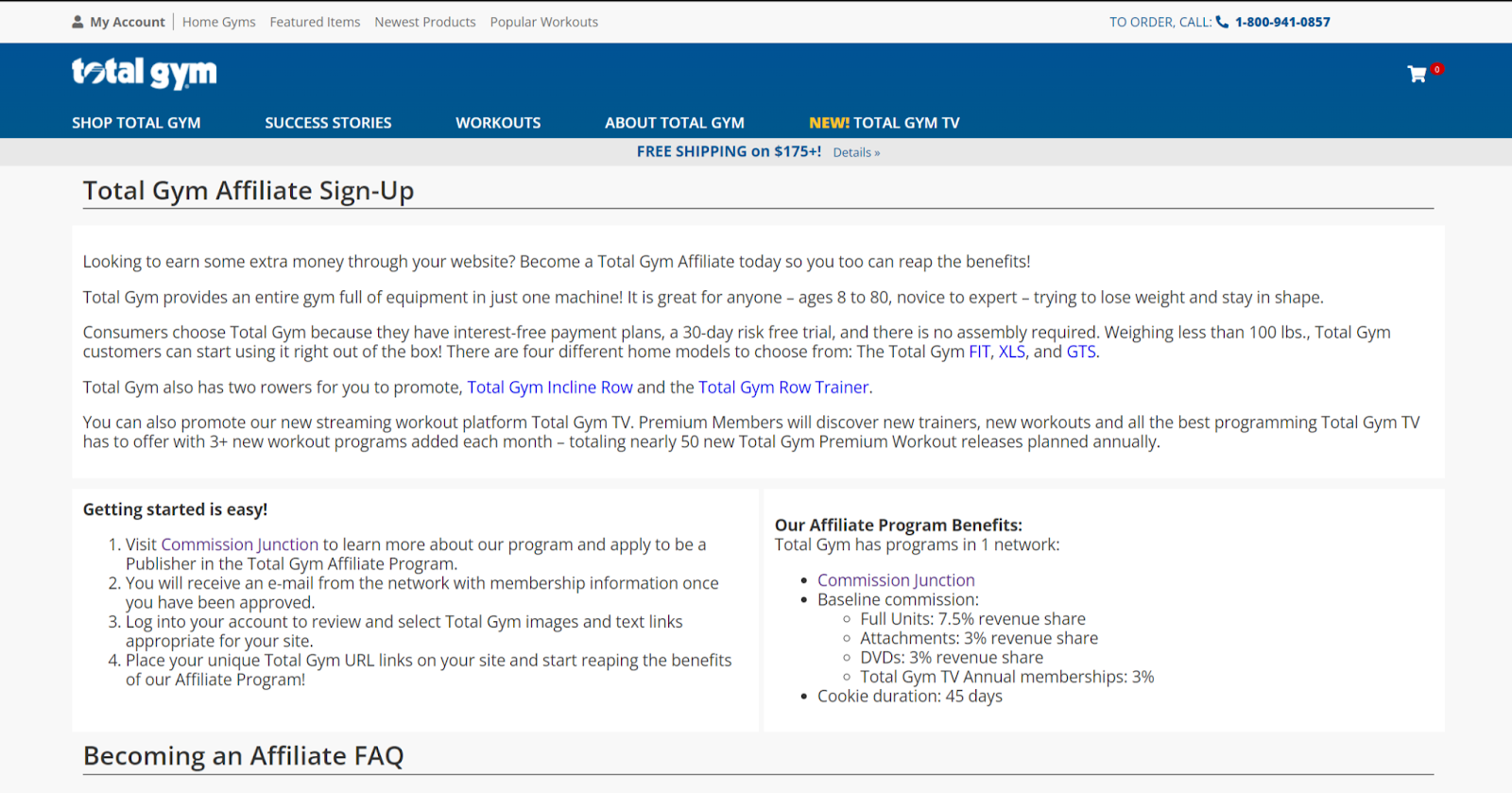 Total gym affiliate program home page
