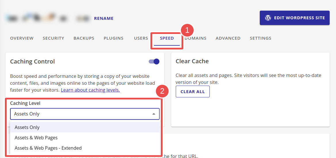 caching options in Bluehost