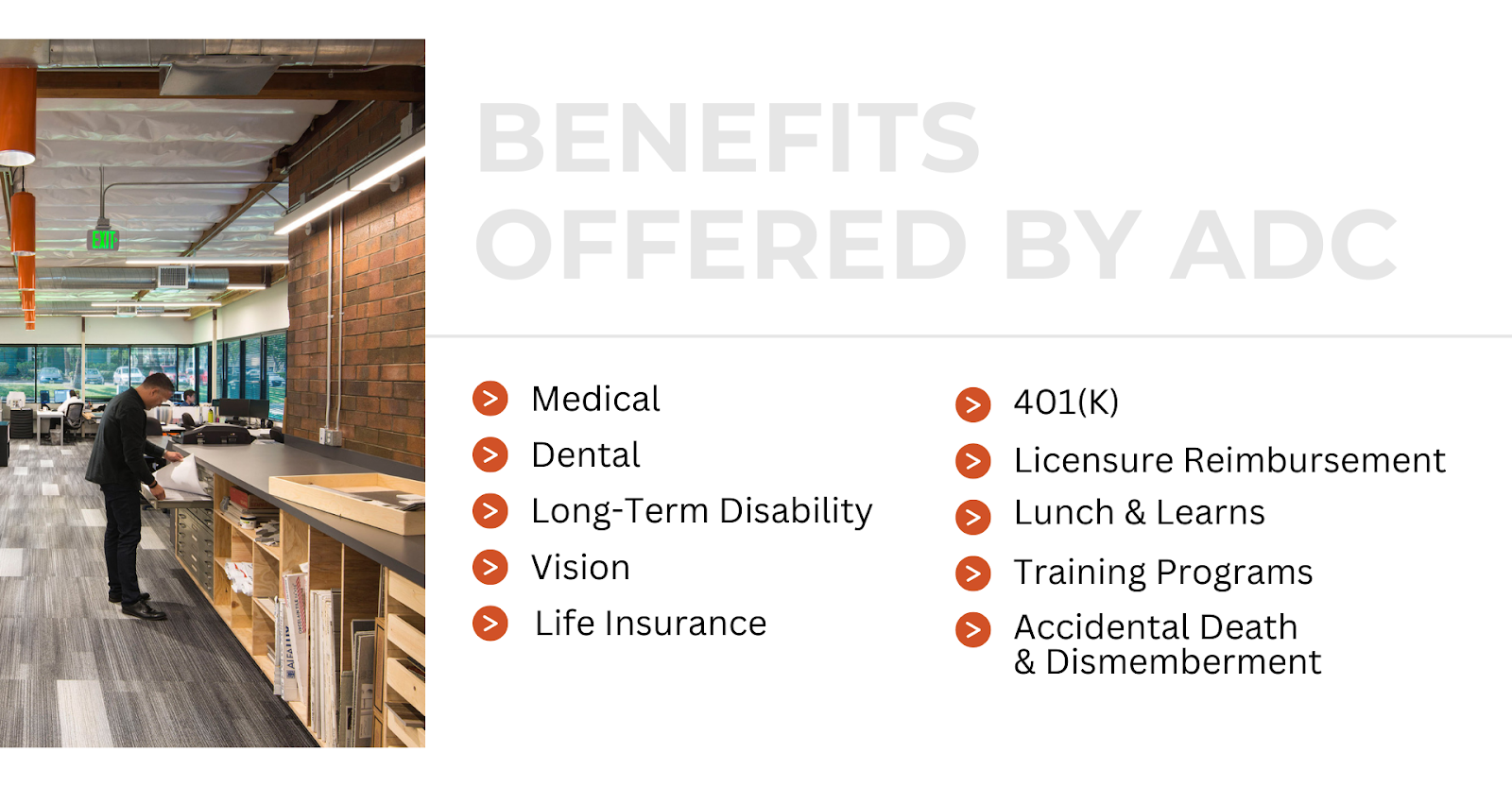 The benefits offered by ADC, the first part to consider when looking at the benefits and salary for architect job you deserve.