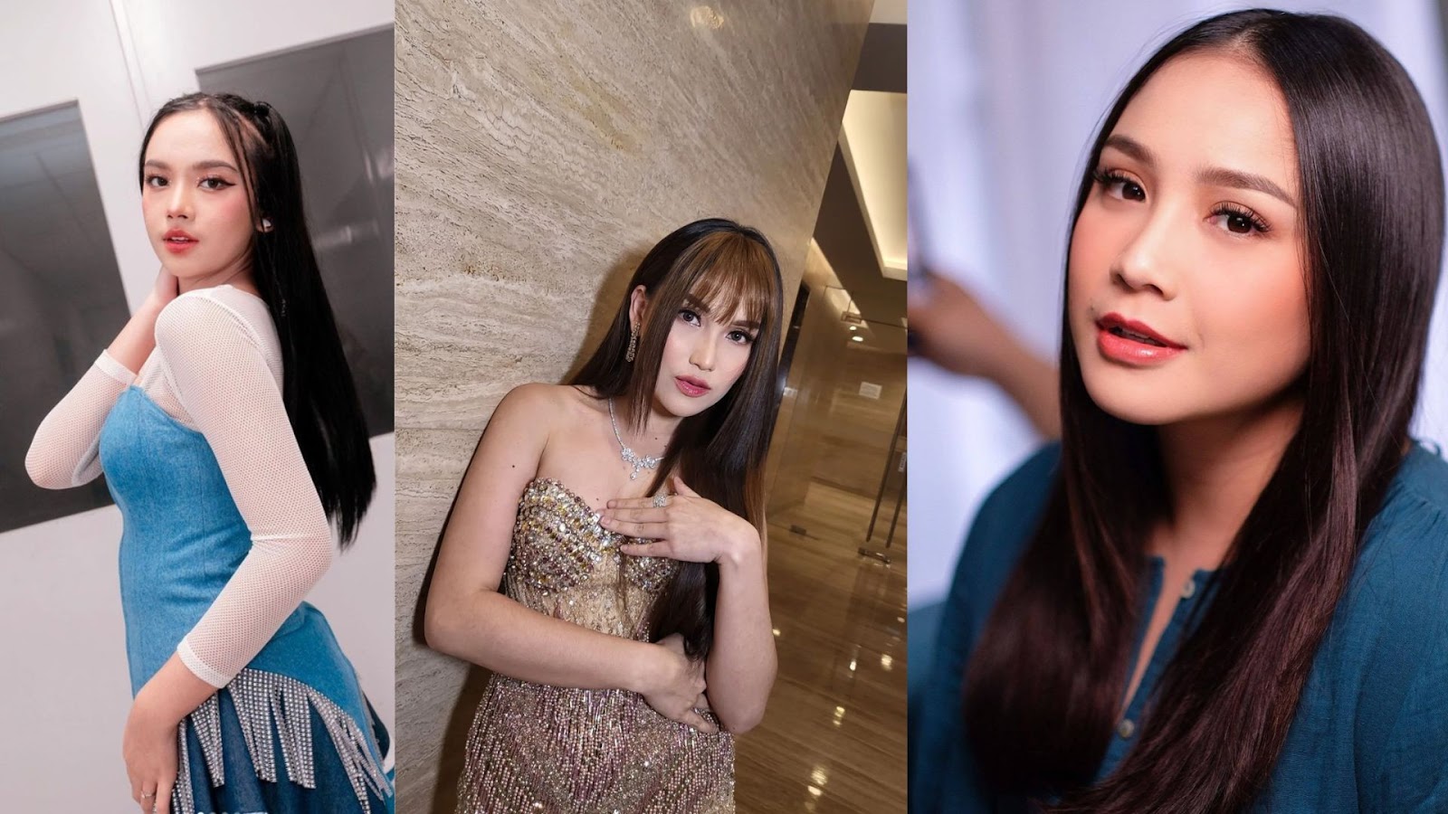 Lyodra, Ayu Ting Ting, dan Nagita Slavina tampil cantik dengan gaya rambung long straight hair.