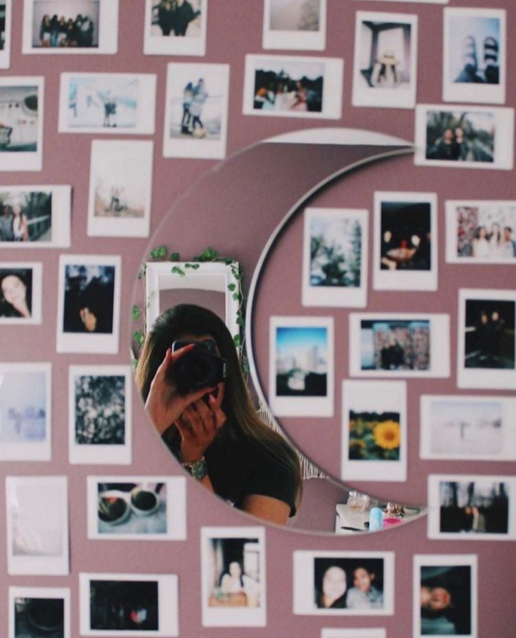 polaroid wall decor  with moon mirror