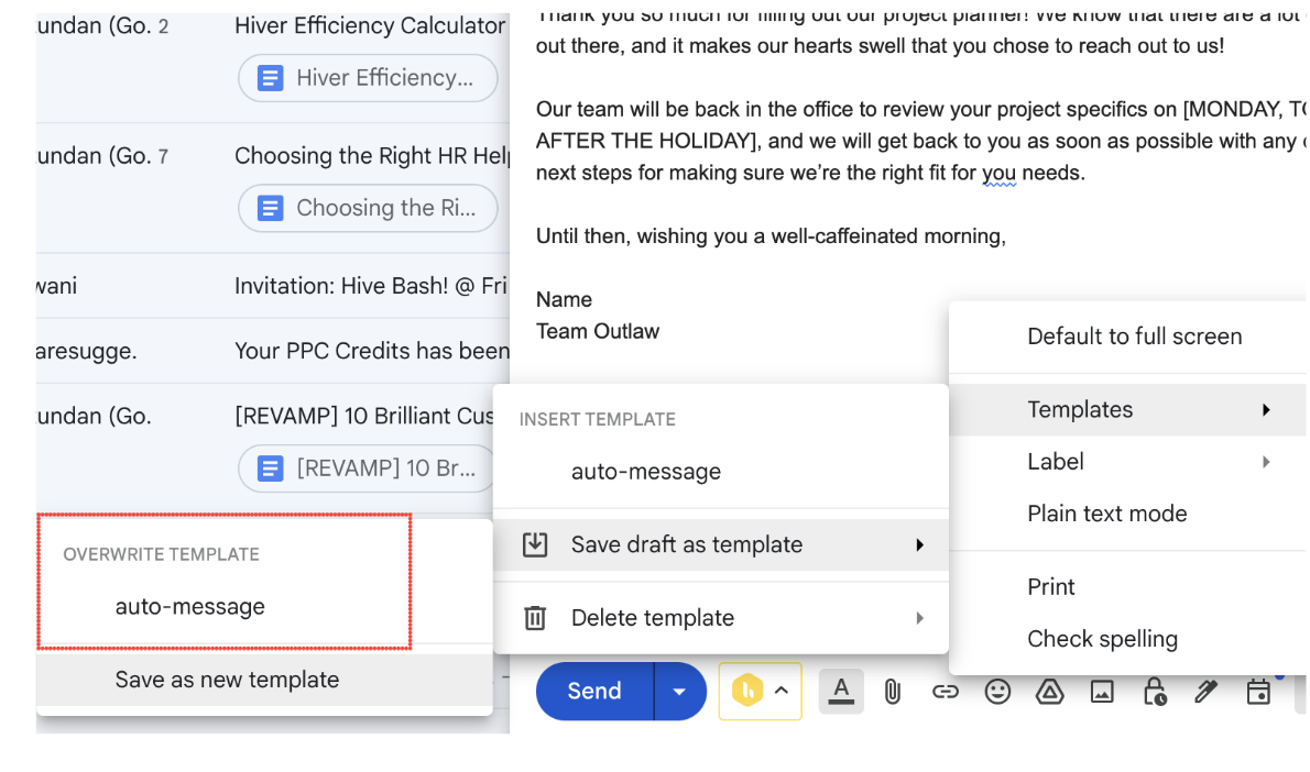 Option to overwrite an existing template in Gmail