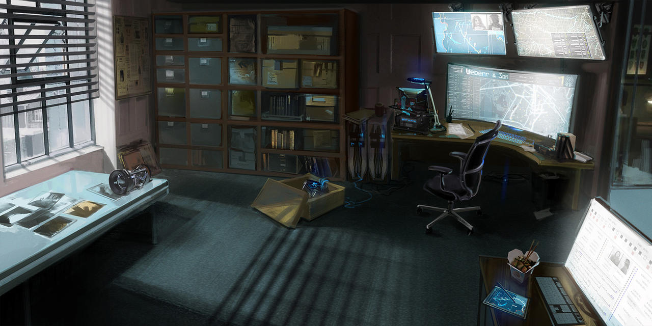 A mysterious study room from a virtual escape game. 