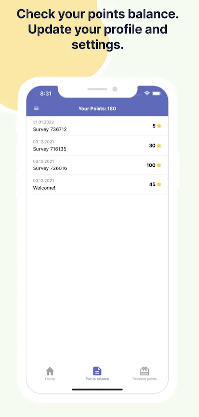The Ipsos iSay app displaying available surveys and point values. 