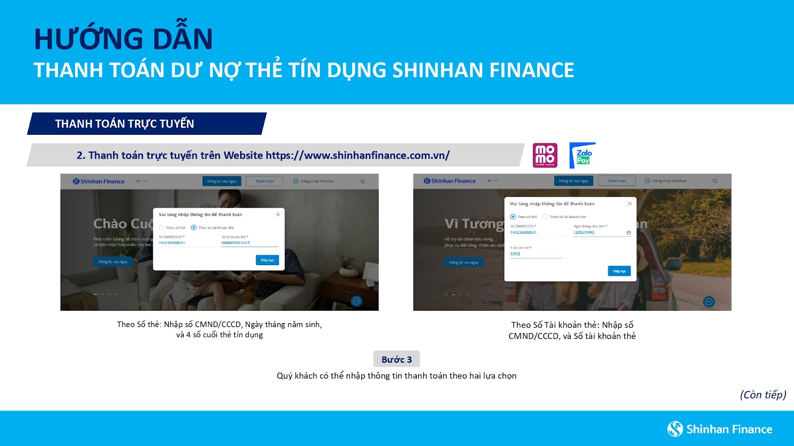 Cách thanh toán thẻ tín dụng Shinhan