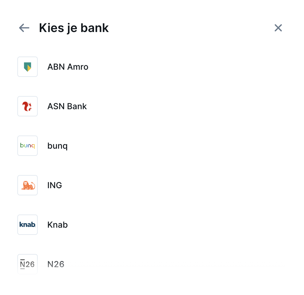Verschillende banken waar uit gekozen kan worden