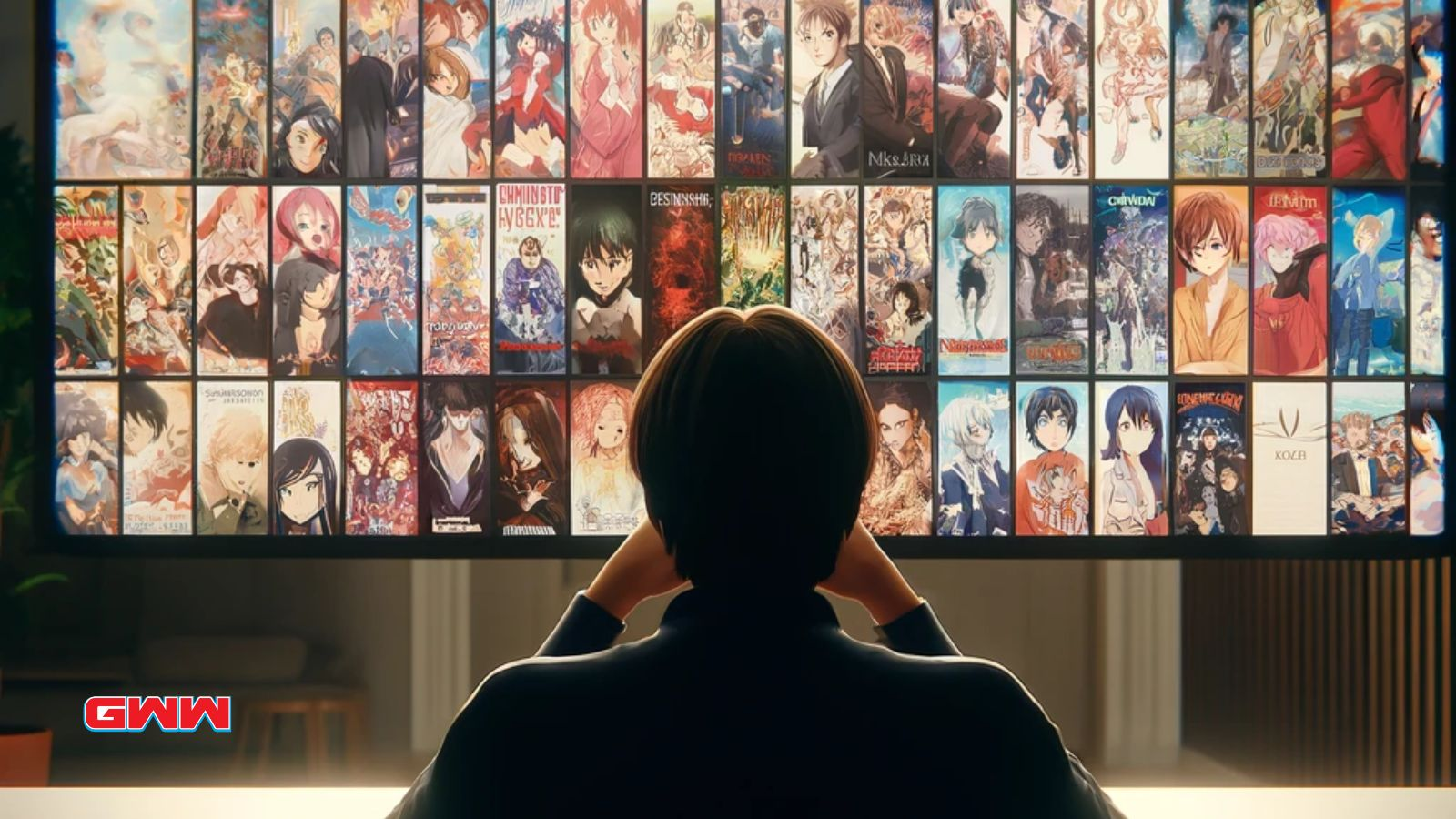A person looking at a catalog of anime titles on Chia Anime