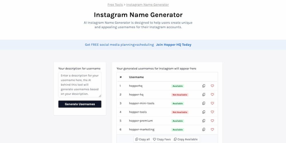 Hopper-instagram name generator