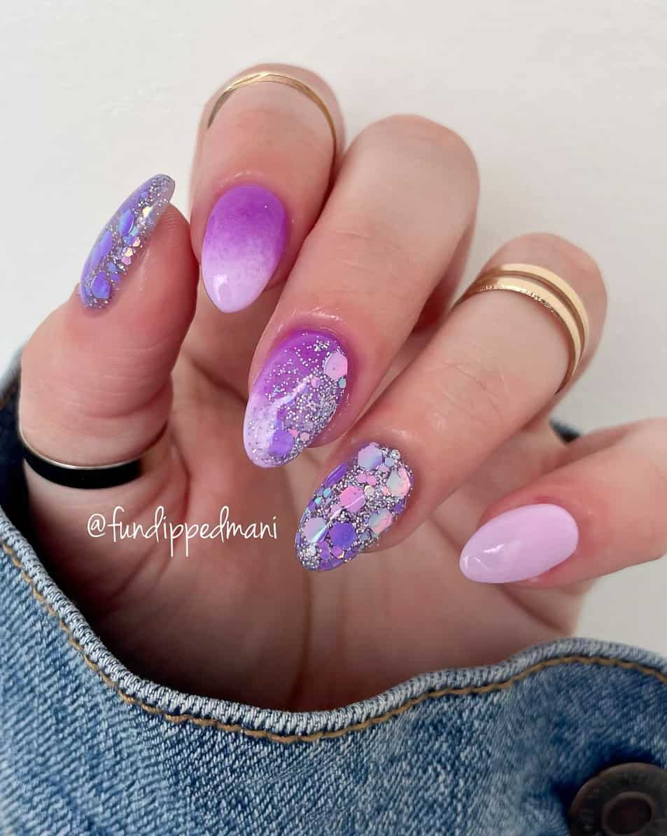 Ombre Purple Nails w/ Glitter Accents