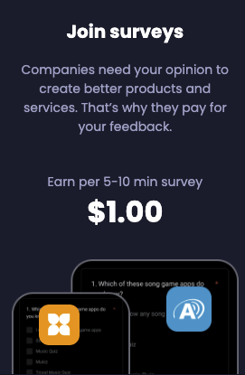 The Freecash website offering $1 per 5- to 10-minute survey. 