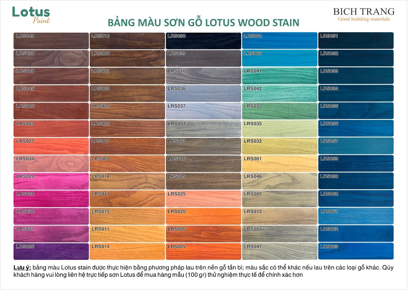 Bảng màu sơn lau gỗ gốc nước Lotus wood stain