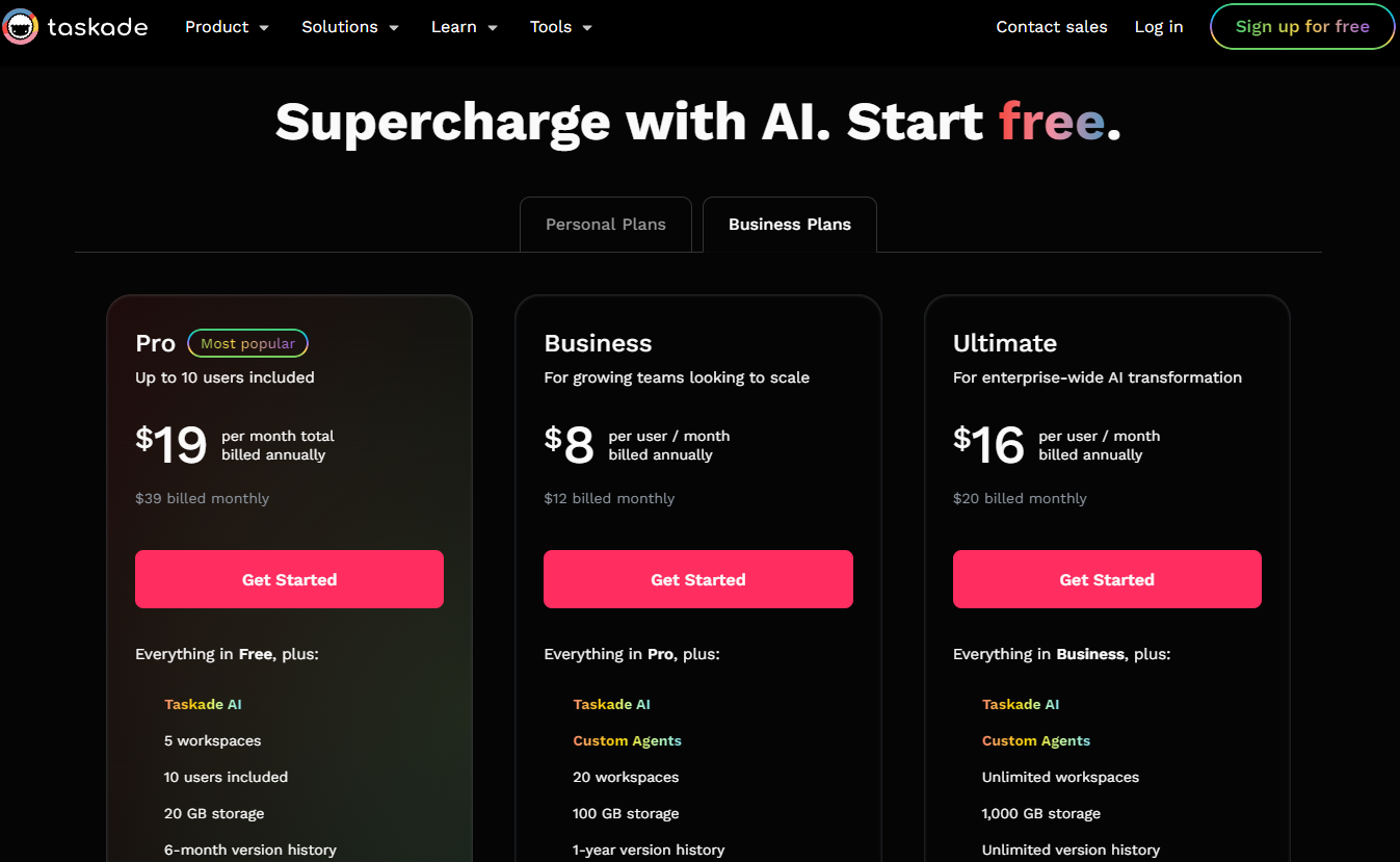 Pricing Plans for Taskade