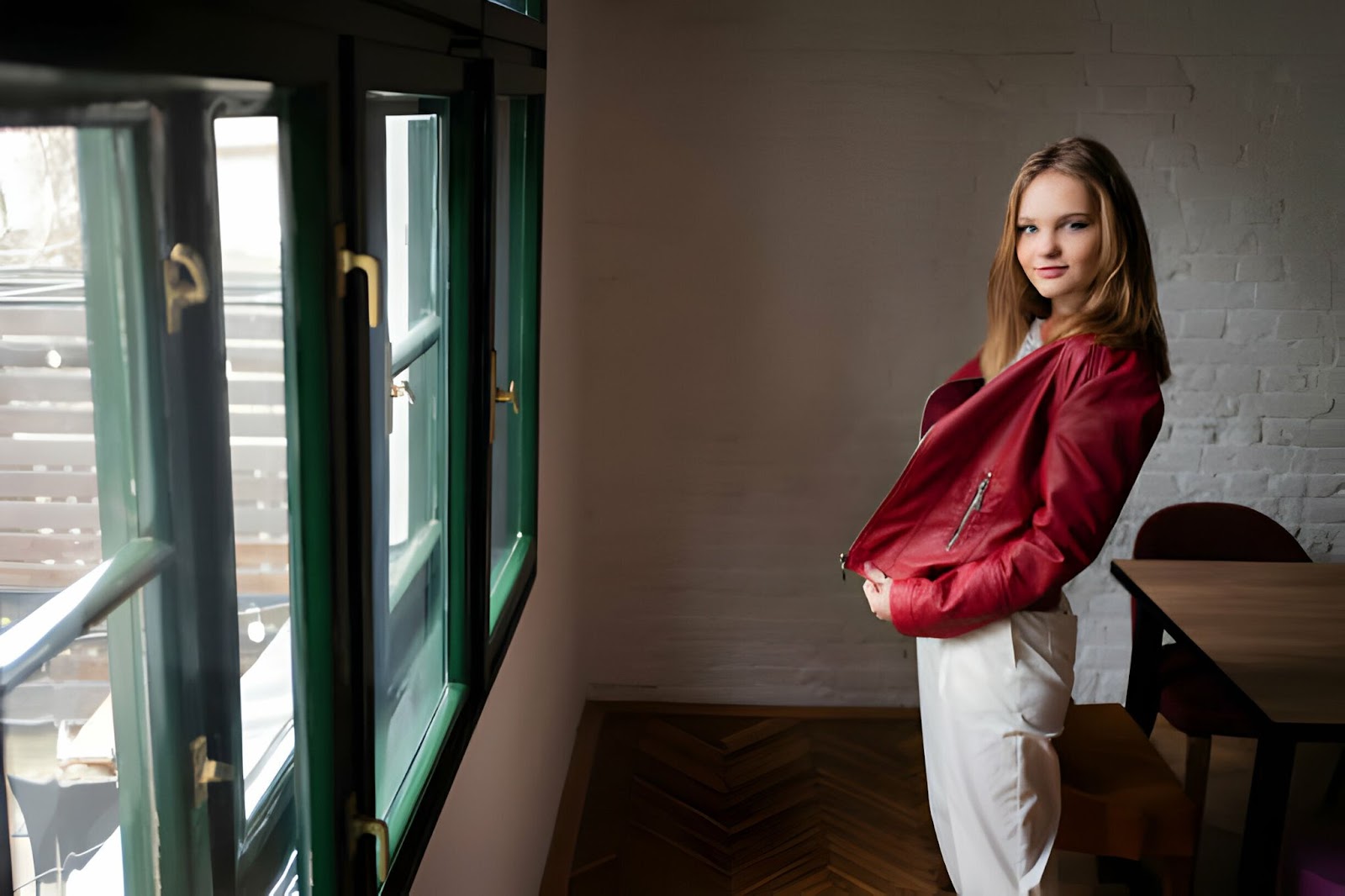 leather jacket red women