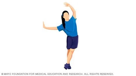 Illustration provided by the Mayo Foundation of a woman doing stretches against a wall