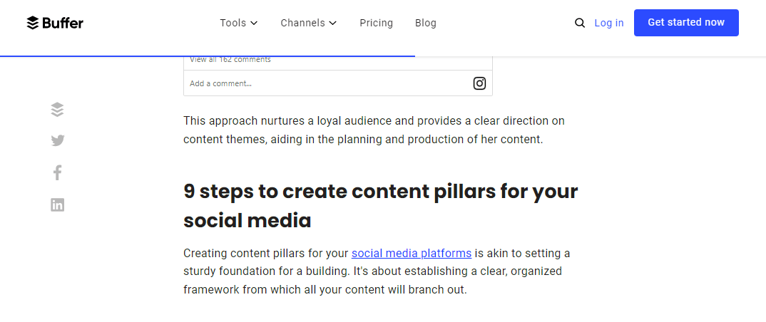 Website content about creating social media content pillars